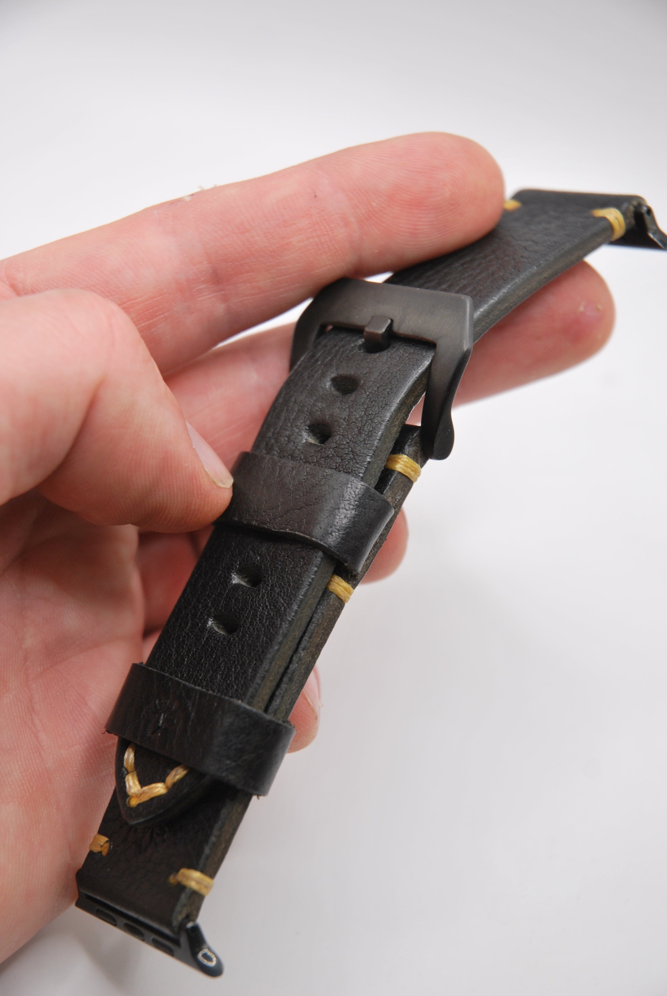 Apple Watch Band #4 — Textured Black Leather, Handcrafted & Fully