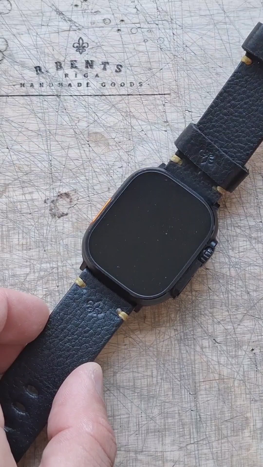 Apple Watch Band #4 — Textured Black Leather, Handcrafted & Fully